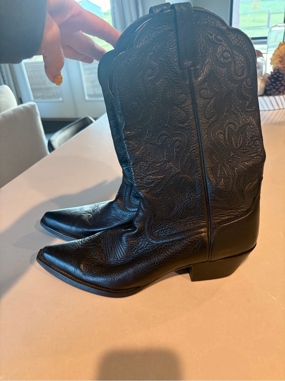 Ariat Black Embossed Leather Western Heeled Boots